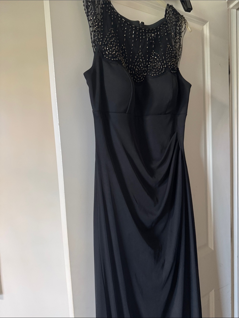Black Beaded Illusion Yoke Prom Dress